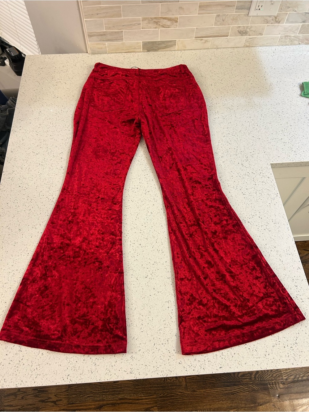 Akira Chicago: Red Crushed Velvet Flared Pants - Picture 2 of 3